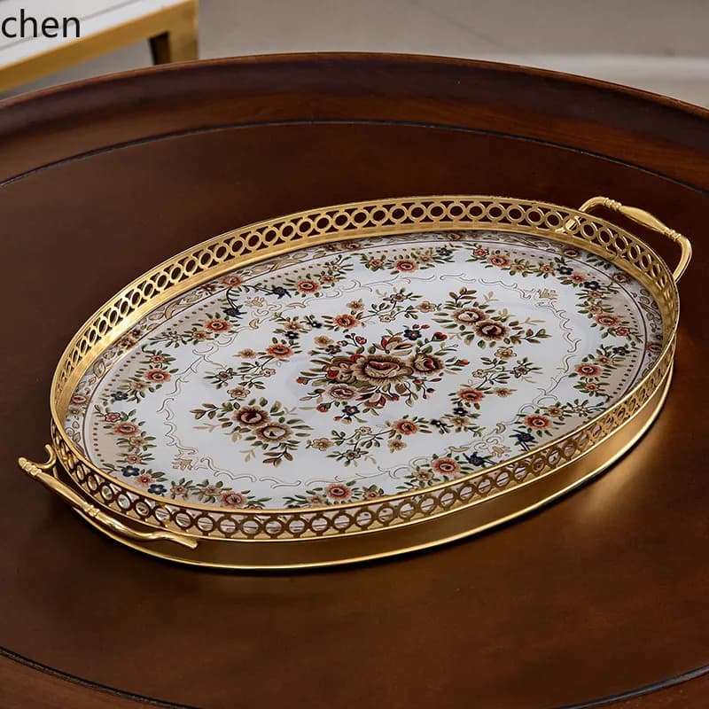 Vassoio in ottone ZML per soggiorno, tavolo da pranzo rotondo, porta bicchieri, ornamento di lusso, piatto per frutta e frutta secca.