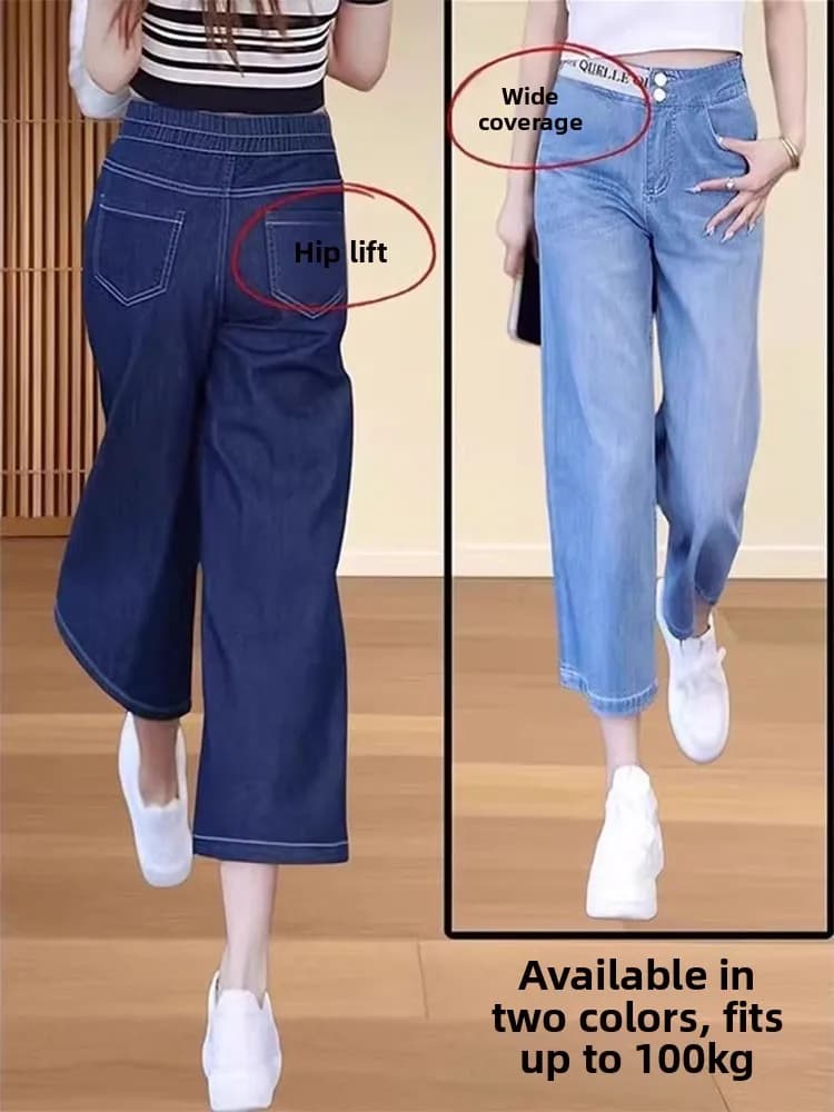 High Waist Jeans in Gamba Dritta Women's Elasticized Shorts in Gamba Larga Resistenti all'Usura per l'Estate, Jeans in Denim a Vita Alta Fit Comfortable