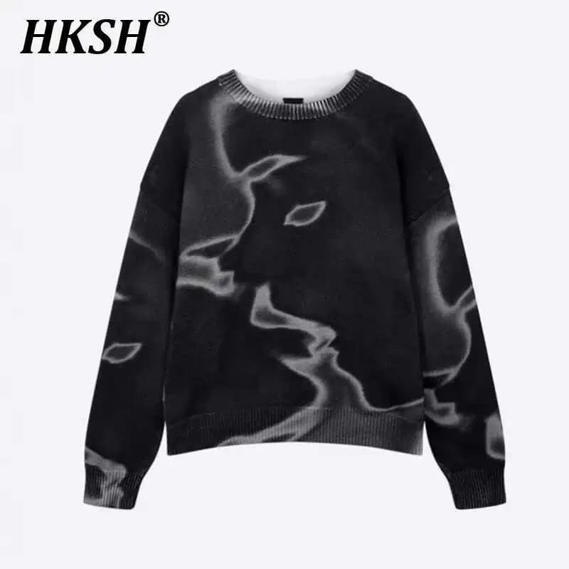 HKSH Primavera Nuovi Uomini Marea 3D Stampato Ago Spesso Colletto Rotondo Maglione Moda Nicchia Streetwear Y2K Felpa Donna Allentato HK4362