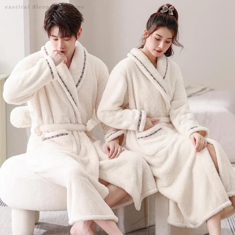 Inverno di Spessore Coral Fleece Coppia Veste Degli Indumenti Da Notte Peluche Caldo Flanella Kimono Accappatoio Abito Sexy Per Adulti Vestiti A Casa Lounge Wear