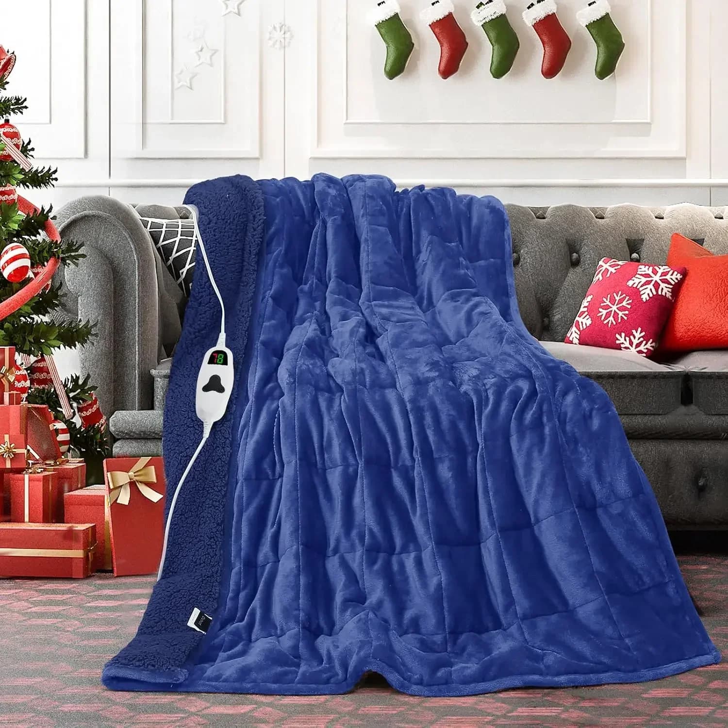 Coperta Ponderata Riscaldata per Adulti - Coperta Elettrica in Pile Sherpa (122x183 cm, 6,8 kg, Blu Cobalto) - Morbida e Calda in Peluche Spesso