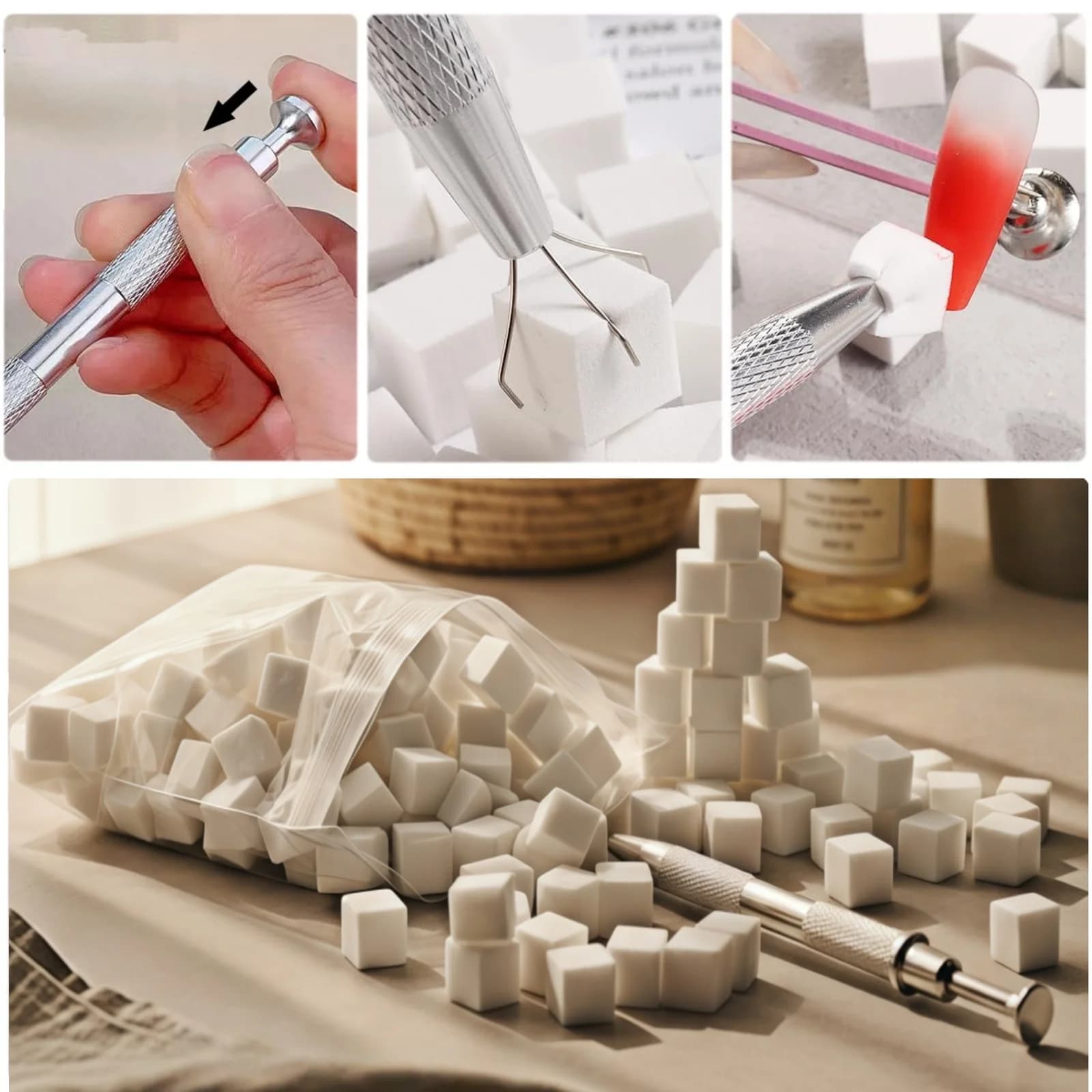 Kit professionale per nail art Ombre Aura - 100/300/500 pezzi di spugne morbide con accessori per manicure con penna per afferrare