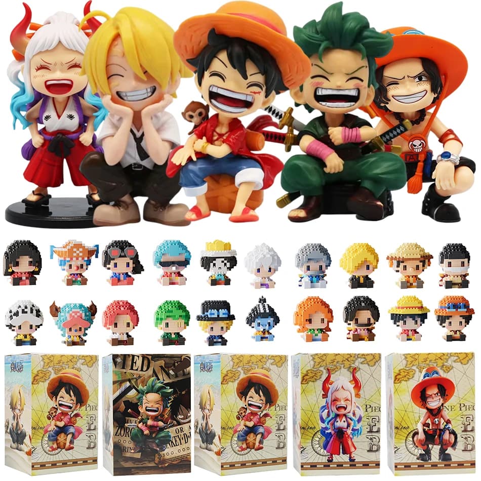 Figure Anime Assemblabili One Piece: Luffy, Nami, Usopp, Robin, Franky, Jinbe, Sanji - Modellini 3D Miniatura da Collezione, Idea Regalo