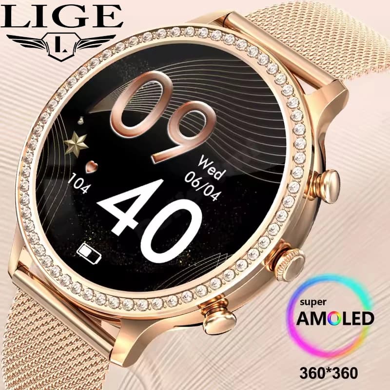 Smartwatch AMOLED con Chiamata Bluetooth, Orologio Intelligente per Donne, Monitoraggio Pressione Sanguigna e Ossigeno, Relojes Inteligentes Impermeabile + Regalo