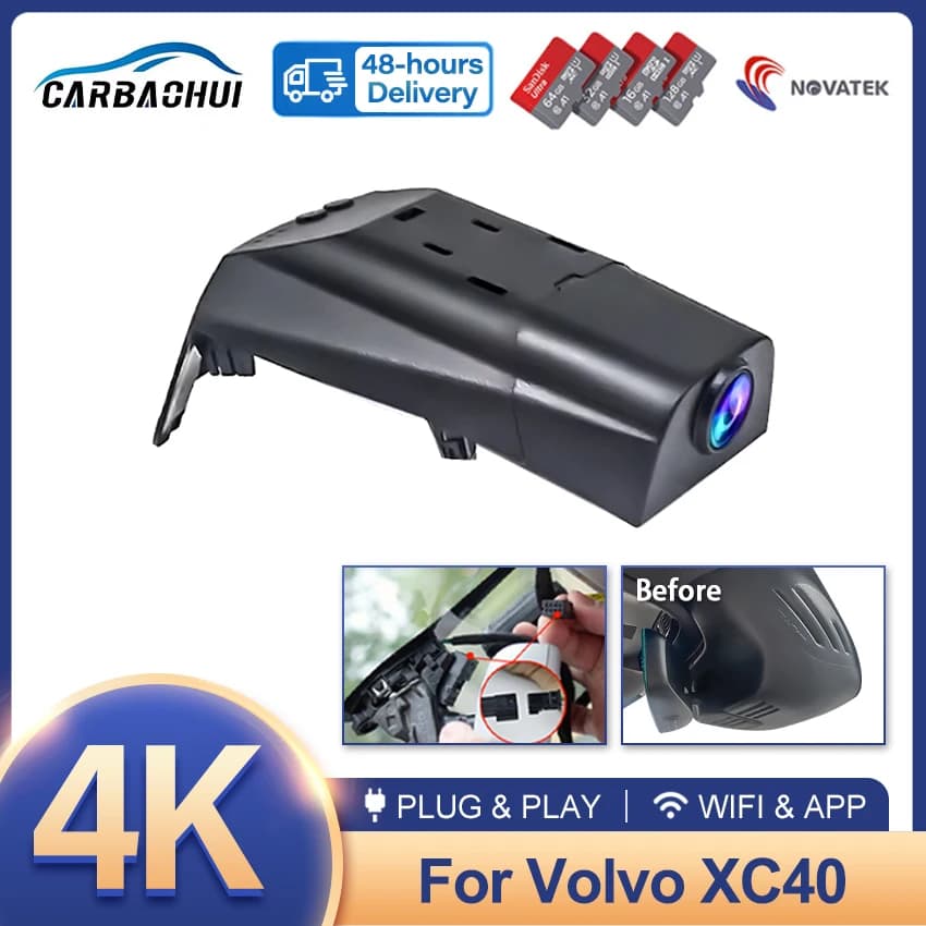 For Volvo XC40 2017-2024 Front and Rear 4K plug and play Dash Cam for Car Camera Recorder Dashcam WIFI Car Dvr Recording Devices