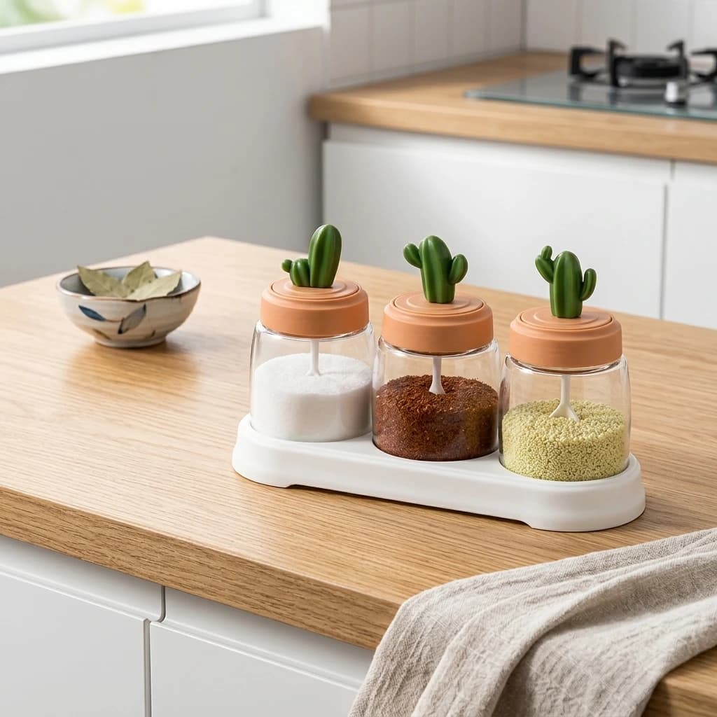 Glass Spice Storage Jars Set Kitchen Transparent Sealed Seasoning Containers With Silicone Gaskets