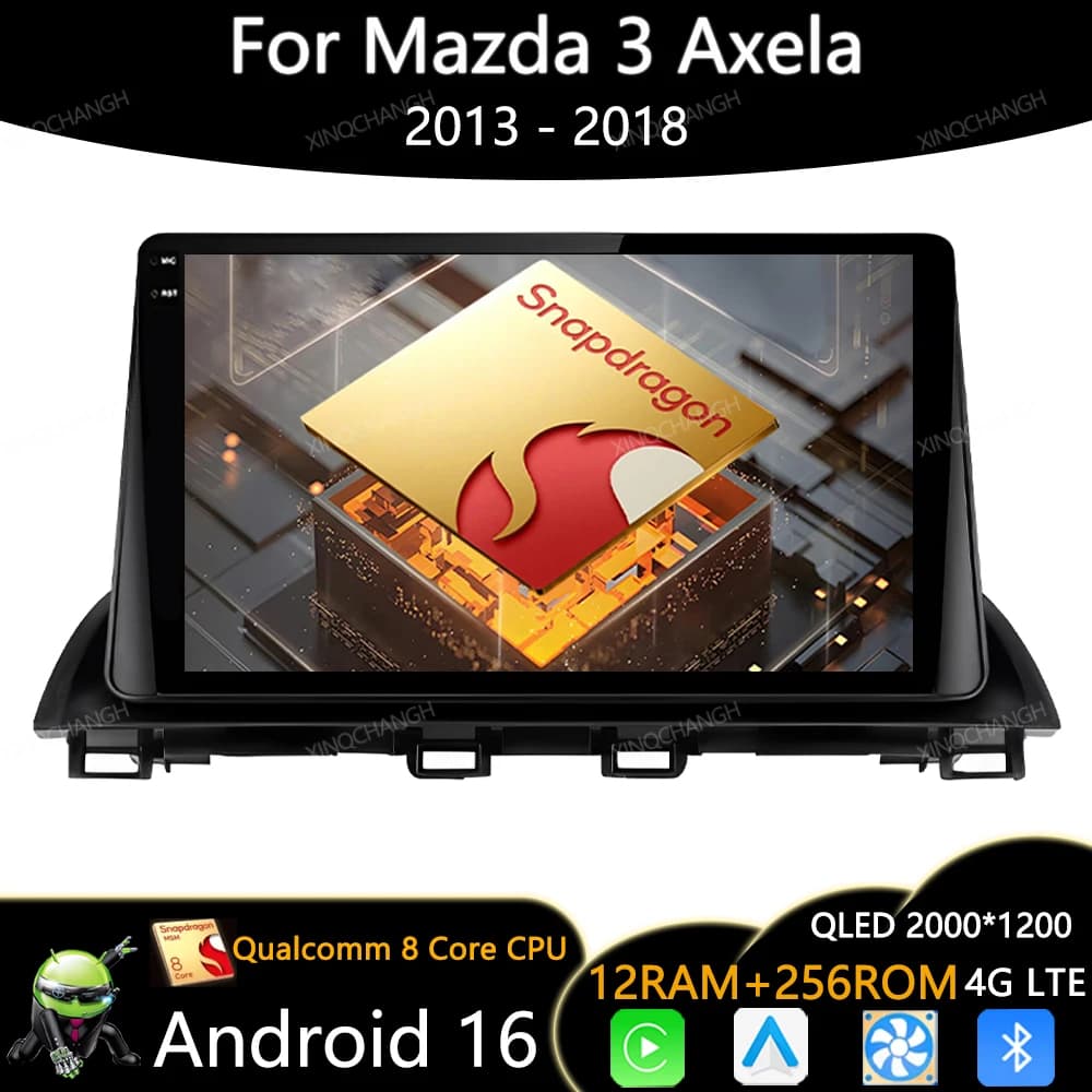 Android 16 Car Radio For Mazda 3 Axela 2013 - 2018 Multimedia Stereo Video Player Qualcomm Carplay Auto 4G LTE 5G WIFI Head Unit