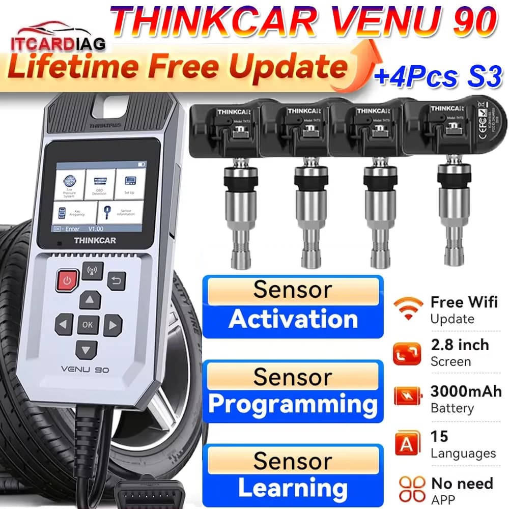 THINKCAR VENU 90 TPMS VENU90 WIFI Strumento Diagnostico Programmabile DTC PK T90 per Monitoraggio Pressione Pneumatici Auto, Attivazione Sensore S3 315/433MHz
