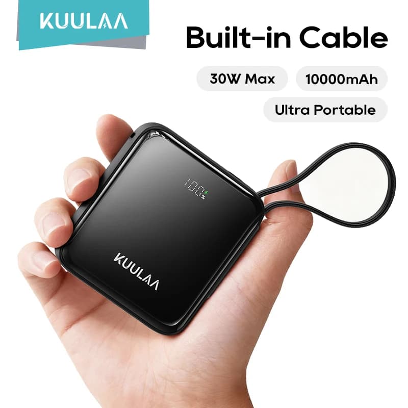 KUULAA Power Bank Mini from 35W 10000mAh with Integrated USB-C Cable, Pocket, Quick Charging, Laptop for iPhone 17 Samsung S25