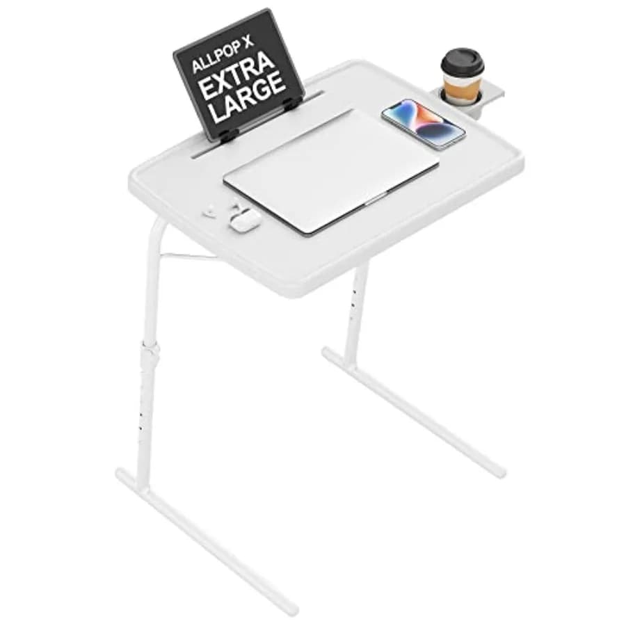 Tavolino Portatile X TV Tray per Mangiare, Grande Tavolo Pieghevole Regolabile per Laptop con Supporto per Libri, Portabicchieri e Slot per Tablet