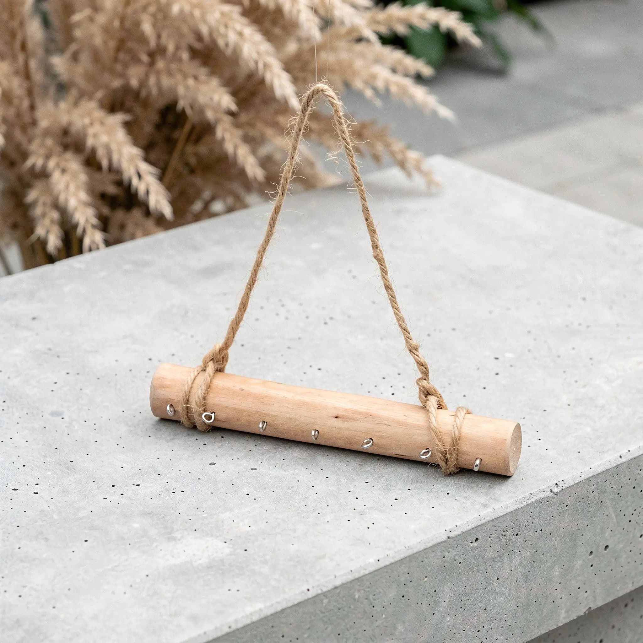 6 Inch Driftwood Wooden Wind Chime Holder Bar Hanging Branch Rod Jewelry Hooks Rack Rustic Wall Hanger for Entryway Balcony Home