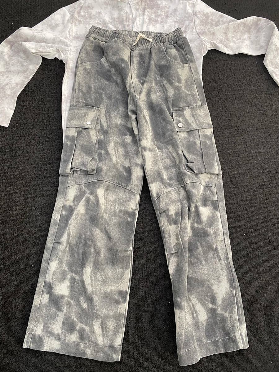 American Camouflage Workwear Jeans Men's Multiple Pockets Straight Leg Logging Pants Cleanfit Casual Flared Long Trousers