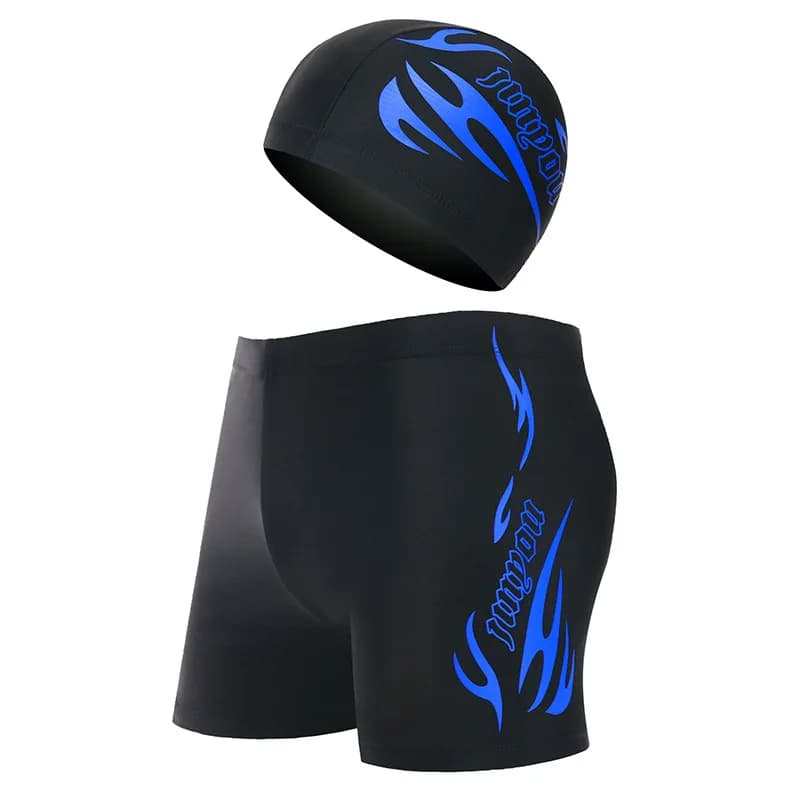 Quick drying men's swimsuit with fashionable beach shorts set with flame print