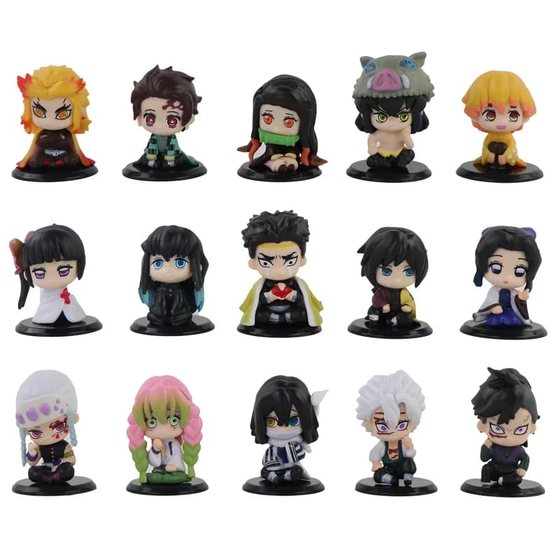 Set di 5 Statuette in Stile Q del Film Demon Slayer, Modellini di Personaggi Seduti: Tanjiro, Nidouzi, Inosuke, Zenizu