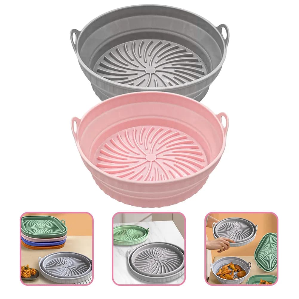 2Pcs Air Fryer Silicone Pads Non Stick Liners Reusable Heat Resistant Baking Mats Air Fryer Accessories for Easy Cleaning