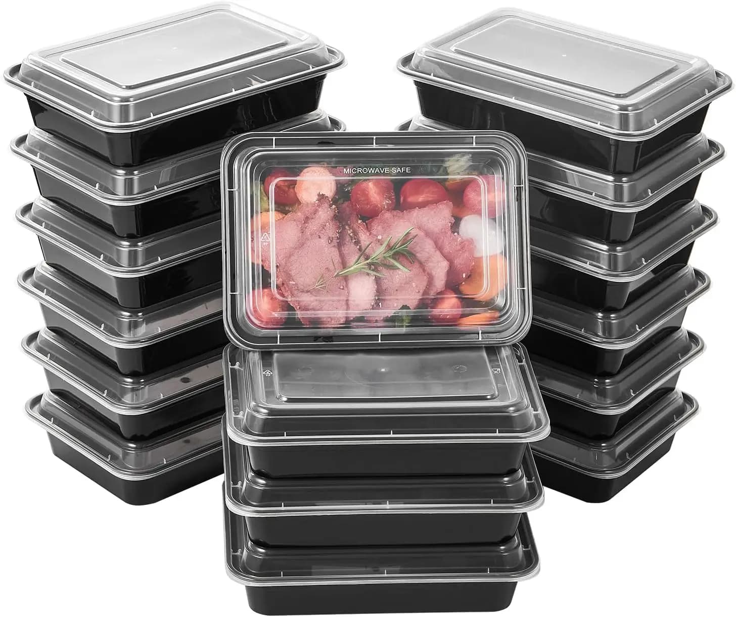 Confezione da 50 Contenitori per Preparazione Pasti con Coperchi, 28 oz, Rettangolari Neri, Senza BPA, Adatti per Microonde, Congelatore e Lavastoviglie, Impilabili