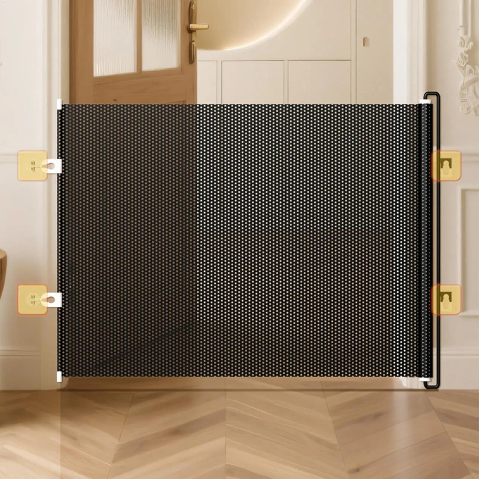 Cancelli per bambini per porte Barriera strisciante retrattile per bambini larga 49 pollici a prova di bambino senza cancello di perforazione per gattino cucciolo casa cortile