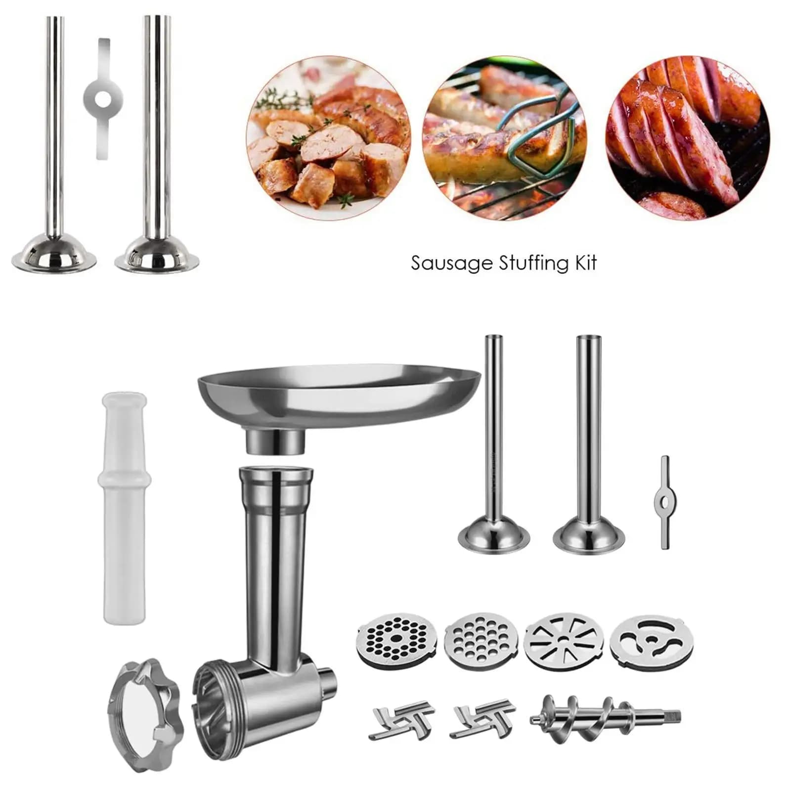 Accessorio Tritacarne per Robot da Cucina, Colore Argento, Facile da Montare e Smontare, Include Spazzola per la Pulizia