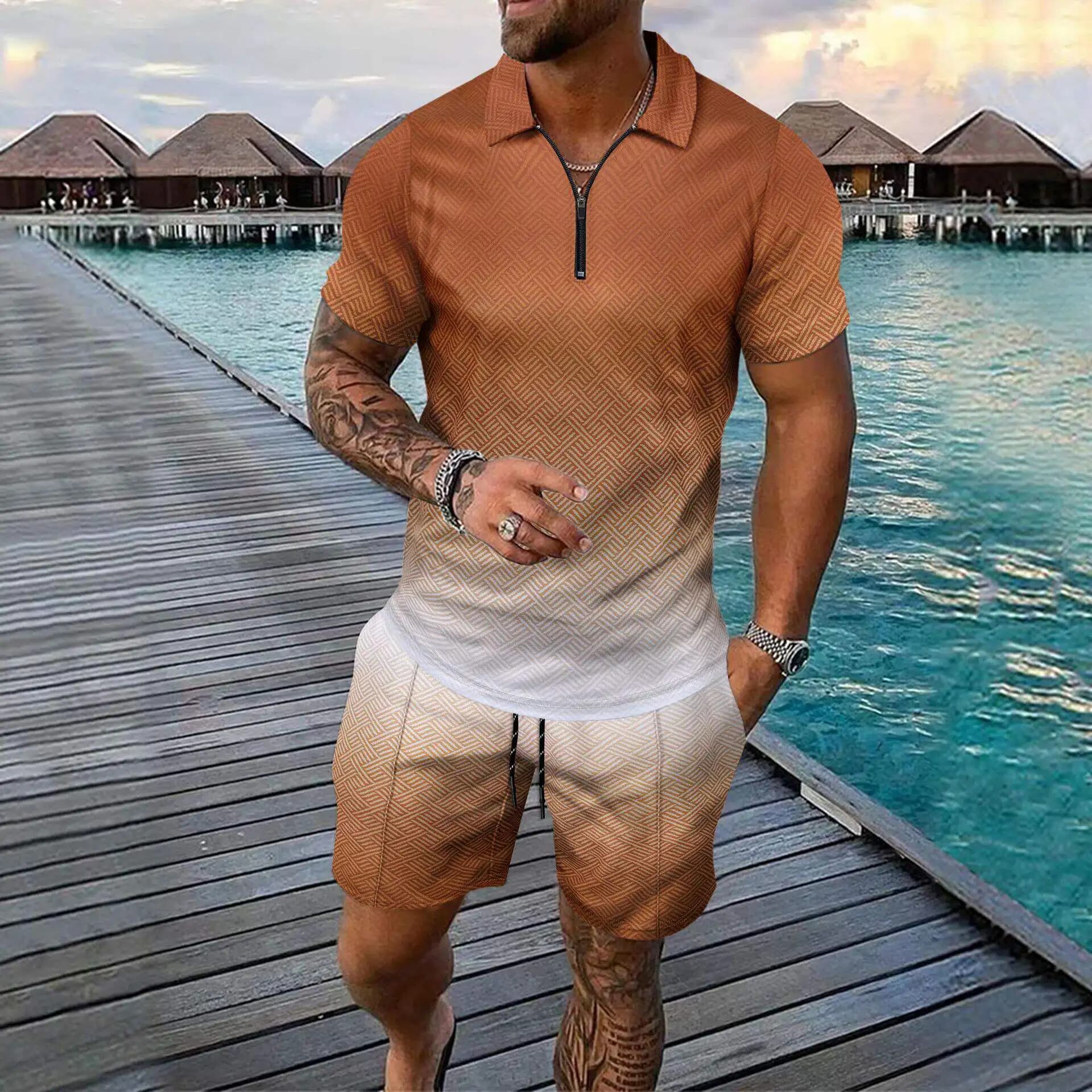 New 2025 Summer Men's Sporty Casual Short Sleeve Shorts Set Two-Piece Suit Lightweight Breathable Comfortable Men's Outfit