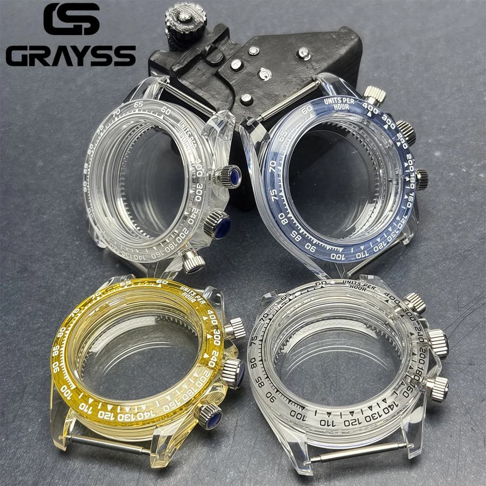 Per Daytona VK63 Cassa per orologio trasparente Custodia in acrilico da 39 mm adatta per accessori per la modifica dell'orologio con movimento VK63 Orologio da uomo
