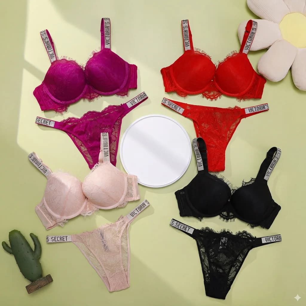 Set di Lingerie in Pizzo, Reggiseno e Slip Sexy da Donna, Comodo Nuovo Set Victoria's Secret Push-Up Modellante Regolabile Imbottito