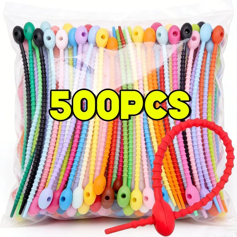 10-500 Pezzi Organizzatori di Cavi Multifunzionali e Flessibili, 80 Pezzi Fascette in Silicone per Gestione Cavi Auricolari