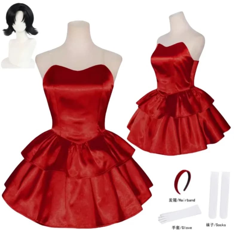 Horror Anime Mima Costume Cosplay Abito rosso alto alla coscia Gonna rosa Guanti Parrucca per le donne Gioco di ruolo Vestito da film comico giapponese