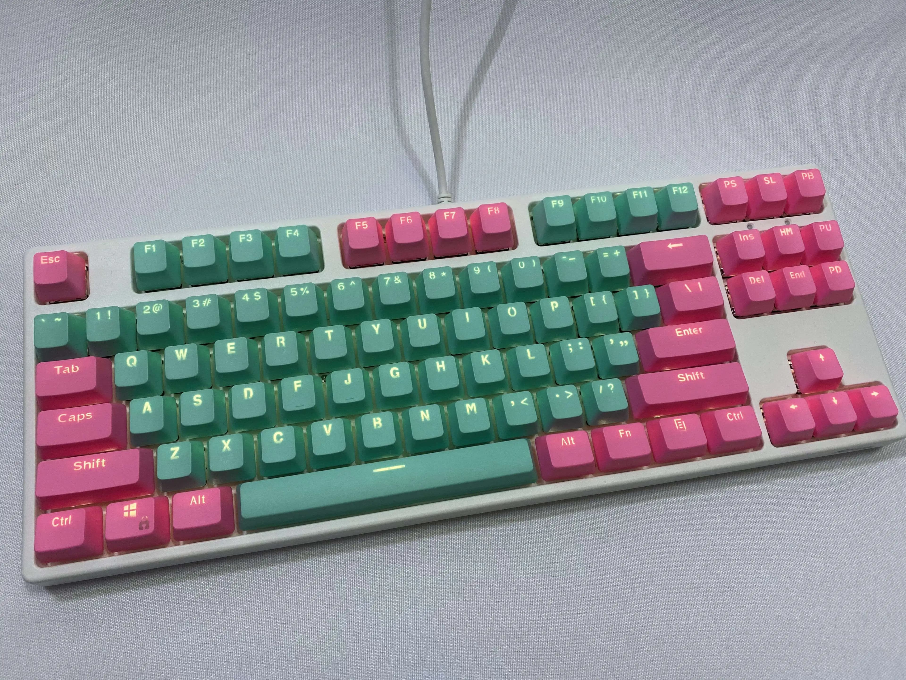 (Tastini venduti singolarmente) Tastini retroilluminati rosa ciano 61/87/104 in materiale PBT, profilo OEM, Double Shot per tastiera meccanica con switch MX