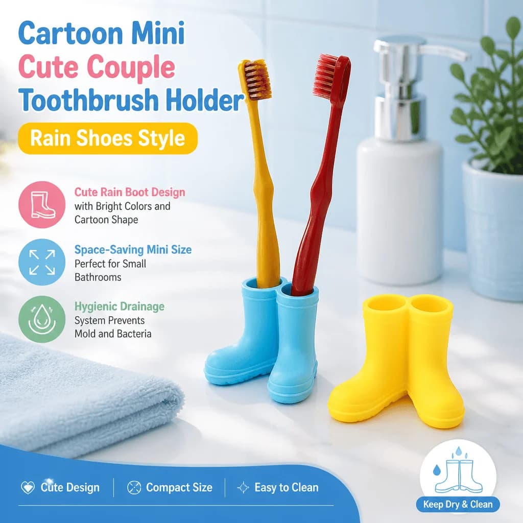 Cute Rain Boots Design Toothbrush Holder Silicone Bathroom Organizer Compact Travel Case Vanity Storage Accessory For Kids