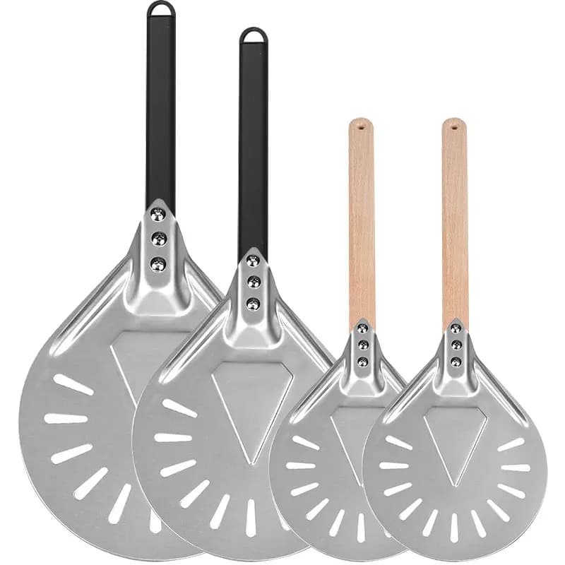 Rotonda 7/9/12 pollici Pizza Turning Peel Pizza Peel Turner Spinner Manico lungo Perforato Alluminio Pizza Peel Forno per pizza Accessori