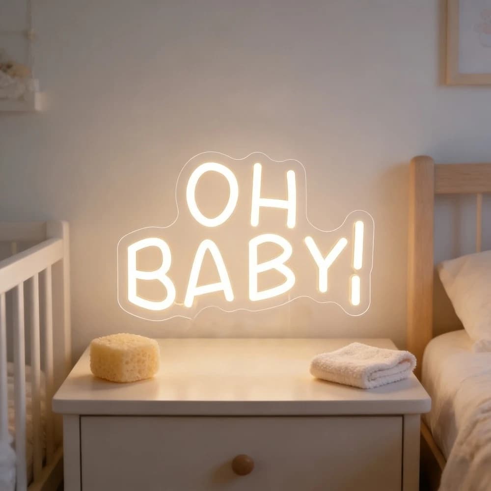 OH BABY Insegna al Neon LED Bianco Caldo per Decorazione Cameretta, Regalo per Baby Shower, Arte Murale per Stanza Neonato, Dolce Luce di Benvenuto per Camera dei Bambini