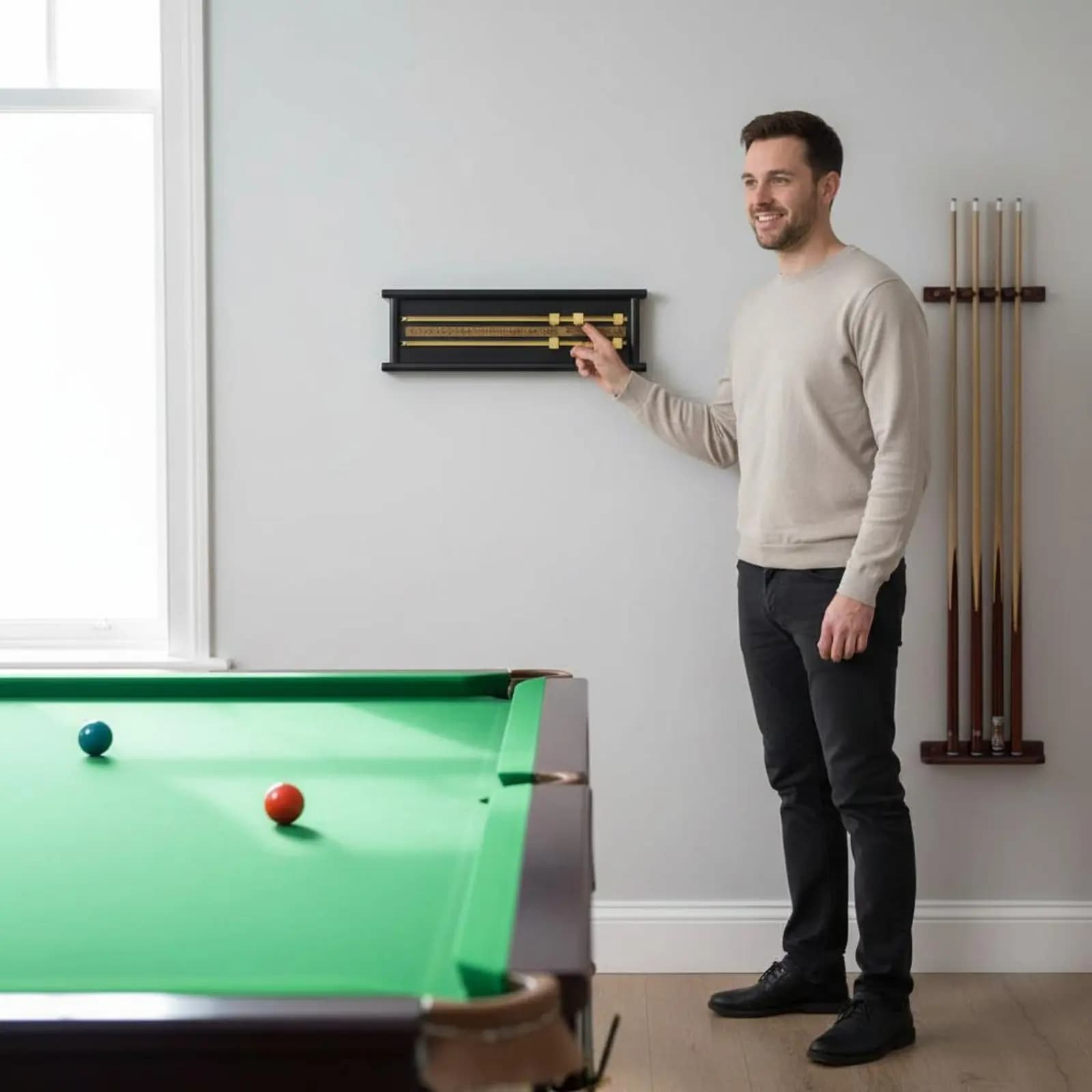 Tabellone Segnapunti in Legno a Doppia Binario per Biliardo, Facile da Leggere, Decorazione Elegante per Sala Giochi, Ideale per Giocatori di Pool