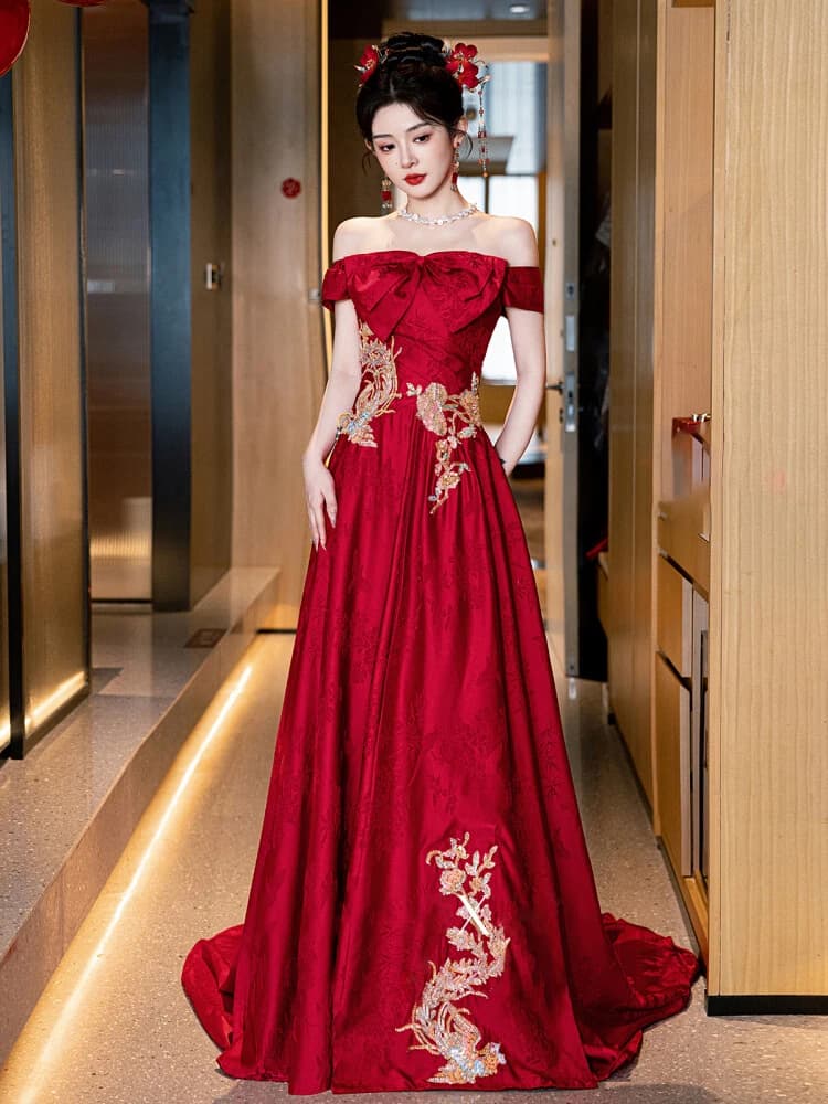Nuovo Abito da Sposa in Stile Cinese con Gonna Ricamata, Vintage, per Cerimonia Nuziale, Sposa di Alta Classe, per il Ritorno a Casa