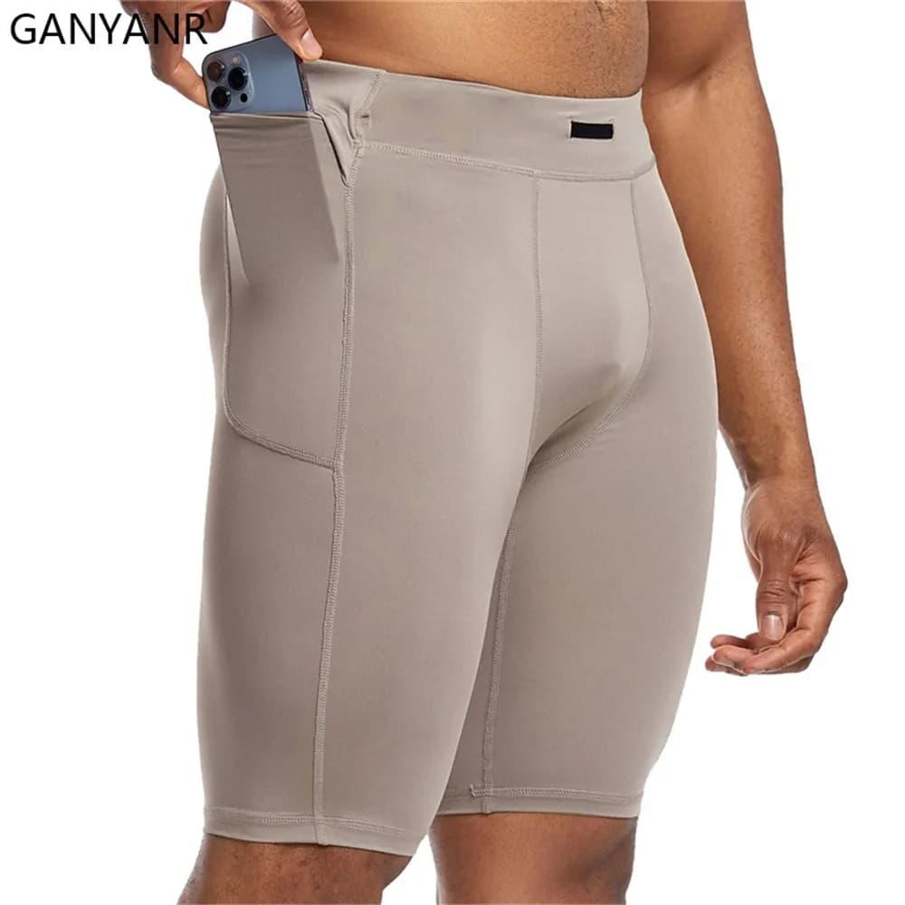 GANYANR men's racing pant shorts with pockets Compression Cycling Yoga training Leggings Football Sports gym basketball