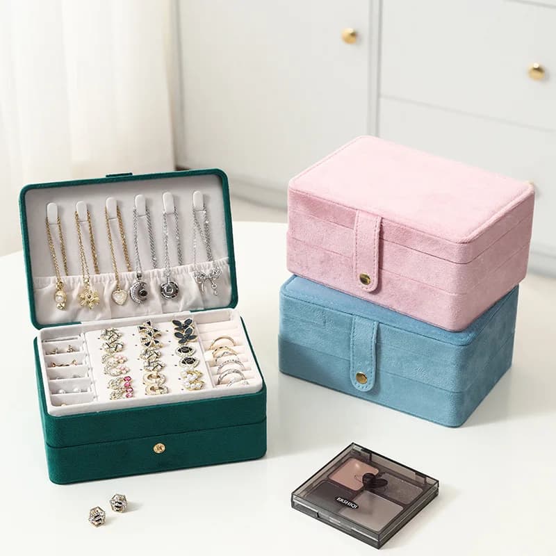 Double Layer Velvet Jewelry Organizer Box for Necklaces Rings Earrings Multi Compartment Storage Case with Soft Fabric Lining