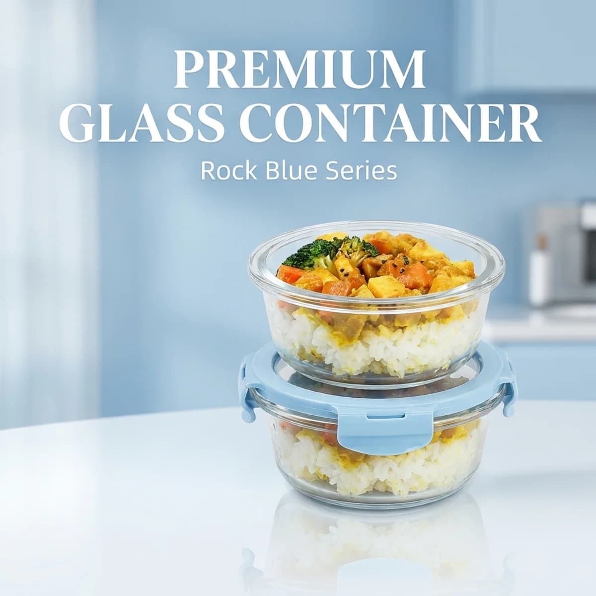 Contenitori in Vetro Blu Scuro Rotondi per Alimenti con Coperchi, Ciotole in Vetro Borosilicato da 400ml per Preparazione Pasti con Chiusura Ermetica