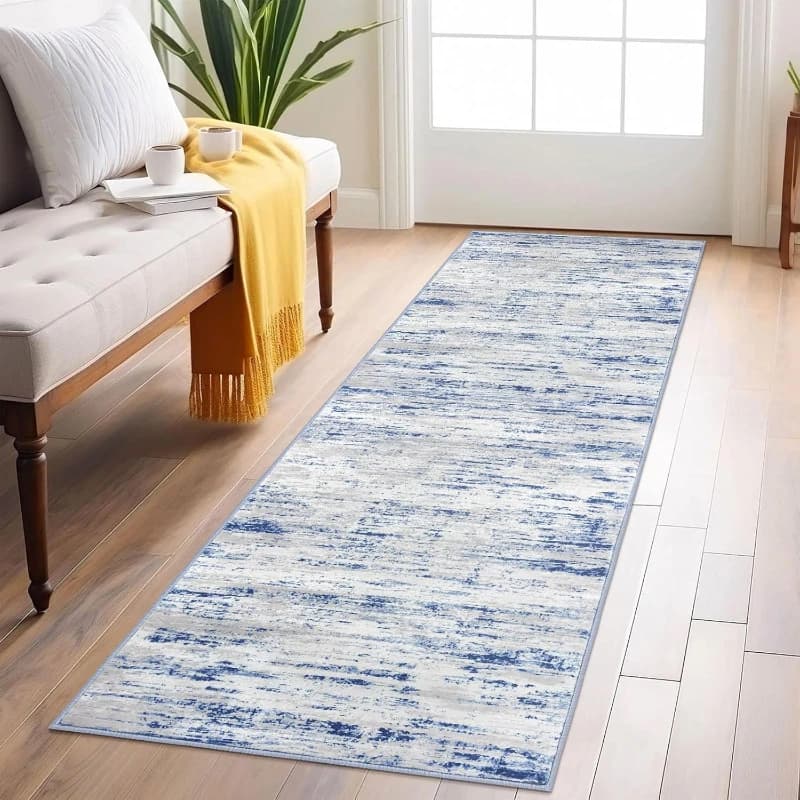 VIKAMA Ombre Distressed Striped Runner Rug Non Slip Stain Resistant Carpet for Hall Kitchen Modern Farmhouse Floor Decor