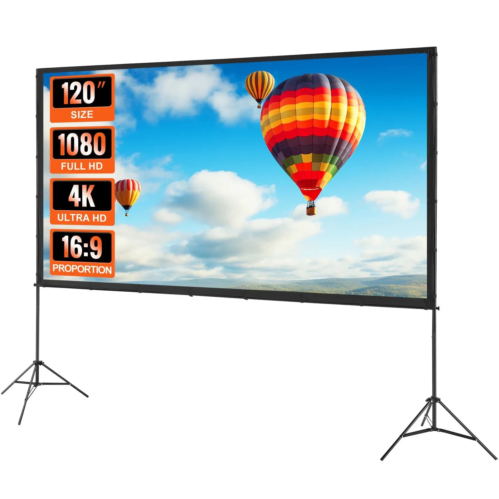 Schermo per Proiettore con Supporto, 120 Pollici 16:9 4K 1080 HD, Schermo per Proiezione Esterna con Supporto, Schermo Anti-Piega