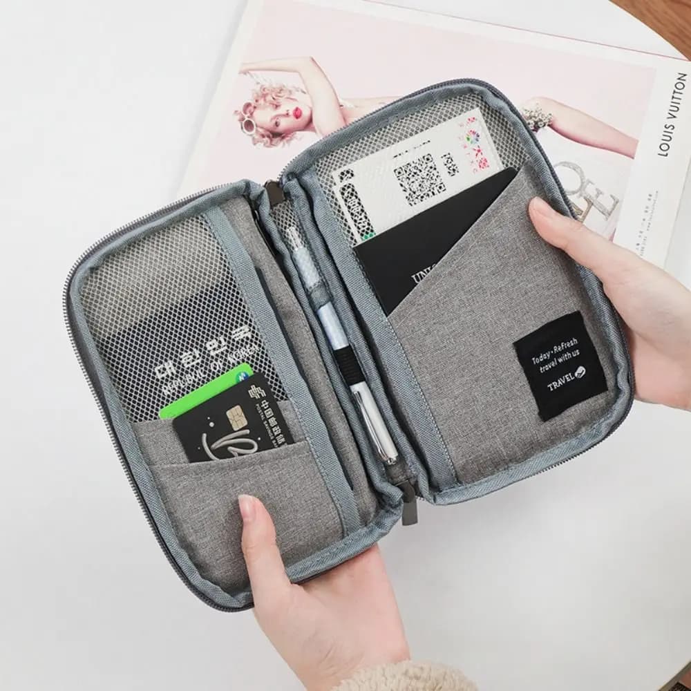 Accessori da Viaggio, Portafoglio da Viaggio in Tessuto OX, Porta Biglietti, Porta Passaporti Familiare, Custodia Protettiva per Passaporto con Cerniera, Porta Documenti