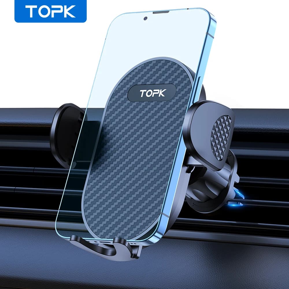 Supporto per telefono da auto TOPK, [funzione di supporto aggiornata] supporto per cellulare con gancio in metallo per presa d'aria per auto compatibile con tutti i telefoni