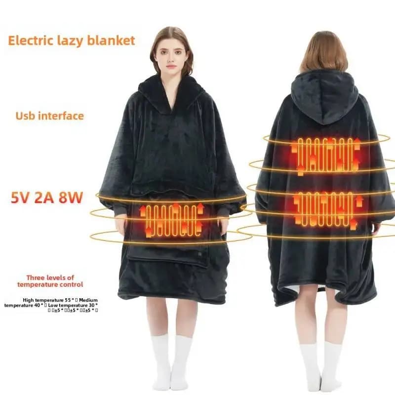 Coperta indossabile riscaldata di grandi dimensioni addensata pigra con cappuccio riscaldante Calore invernale