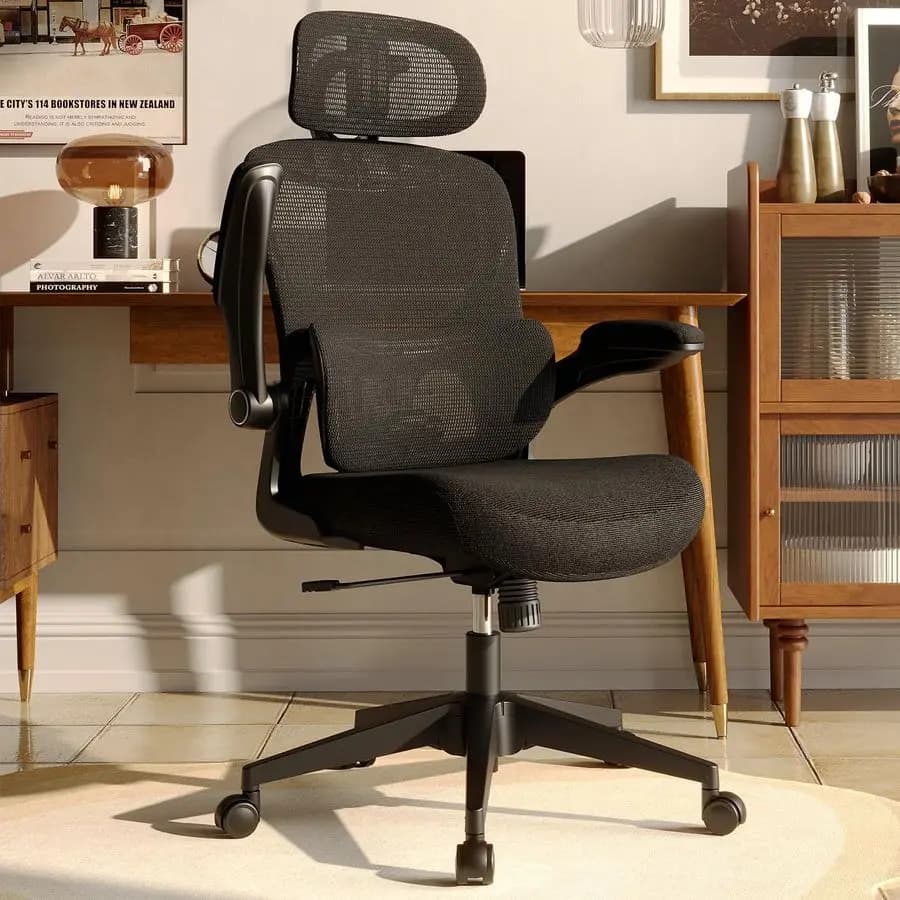 Sedia da ufficio ergonomica, comoda sedia da scrivania in rete, sedie da gioco per computer con schienale alto con supporto lombare regolabile, braccioli ribaltabili, Hea