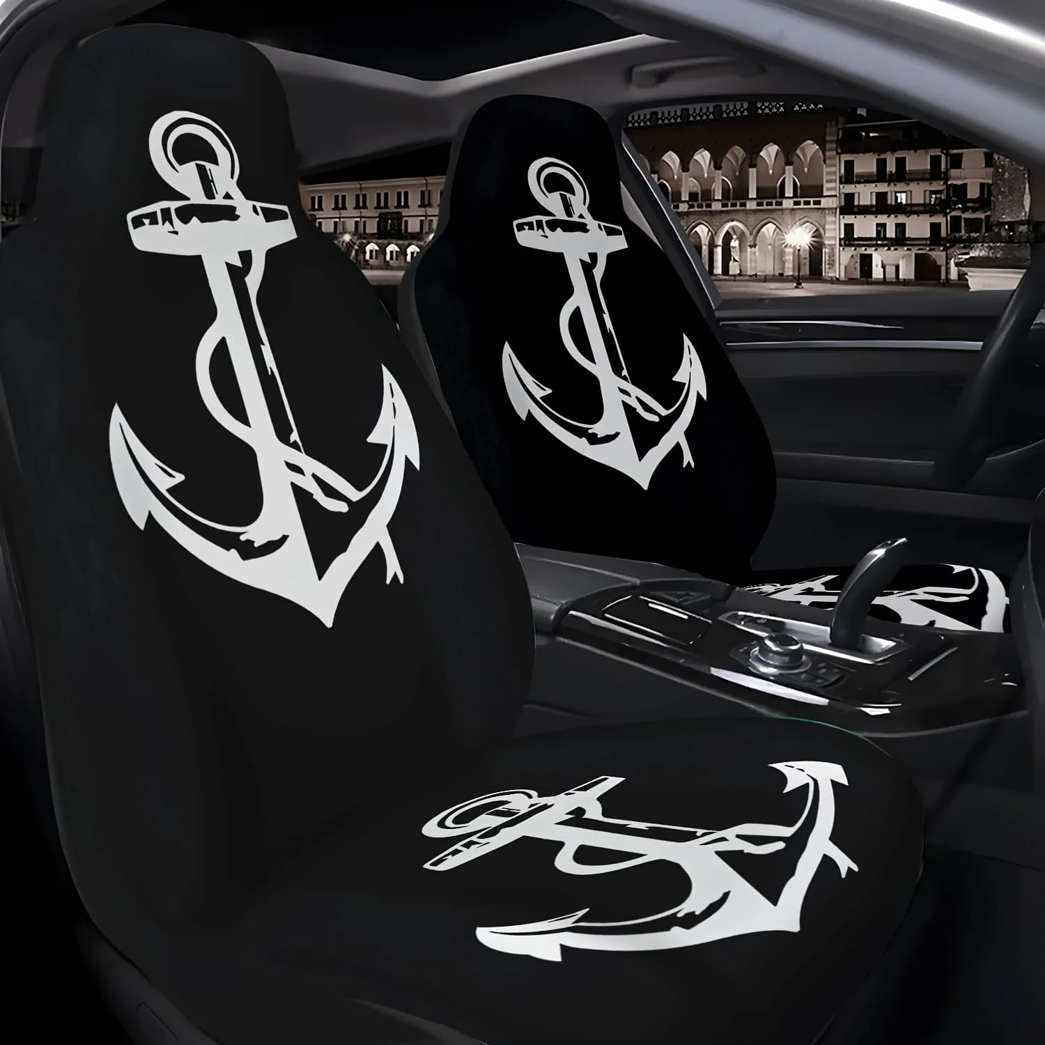 2pcs Nautical Anchor Car Seat Covers, Durable, Suitable For Front Seats, Machine Washable, Fits Cars And SUVs, Ideal For Hallowe
