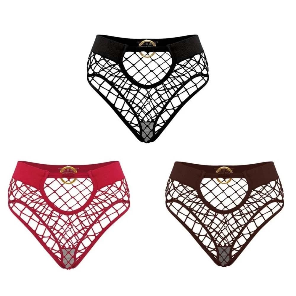 3 Pezzi Mutandine Elastiche a Rete Tinta Unita con Fibbia Metallica Sexy Slip a Rete Intimo Femminile a Vita Media Lingerie per Ragazze