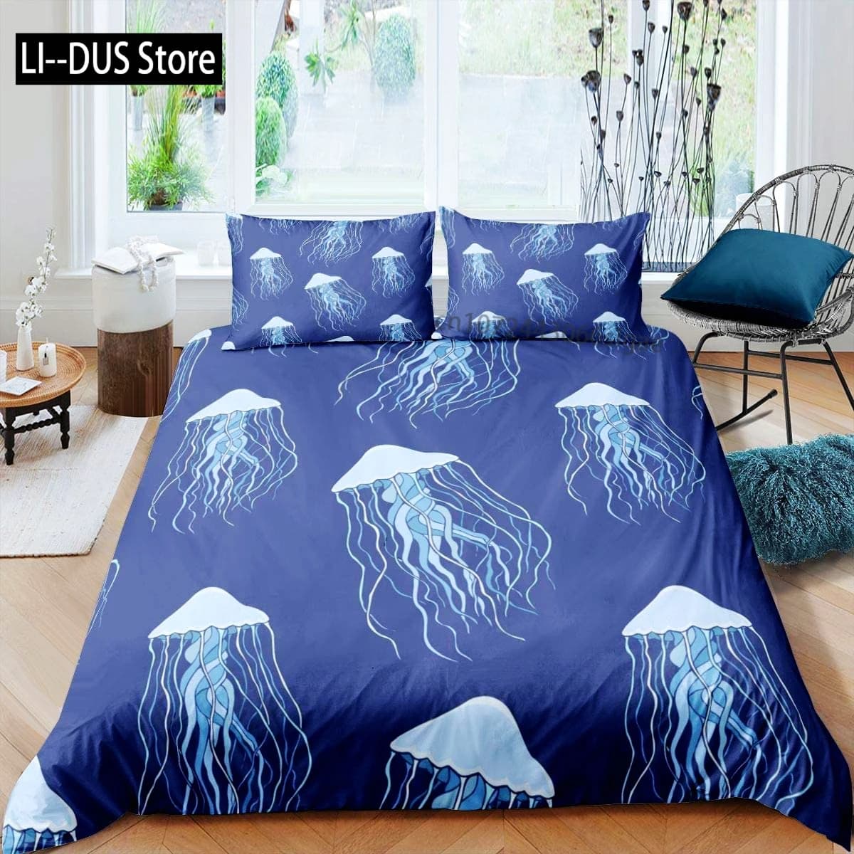 Copripiumino meduse Copripiumino nautico oceano Set biancheria da letto spiaggia Hawaii Copripiumino in microfibra con animali marini Corallo Queen King