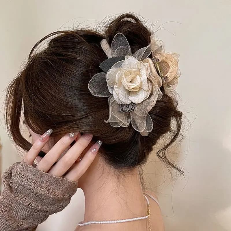 1 pezzo di rete super fata, petali di rosa essiccati, fermaglio per capelli di fascia alta, fermaglio per squalo, nuovo fermaglio per capelli e accessorio
