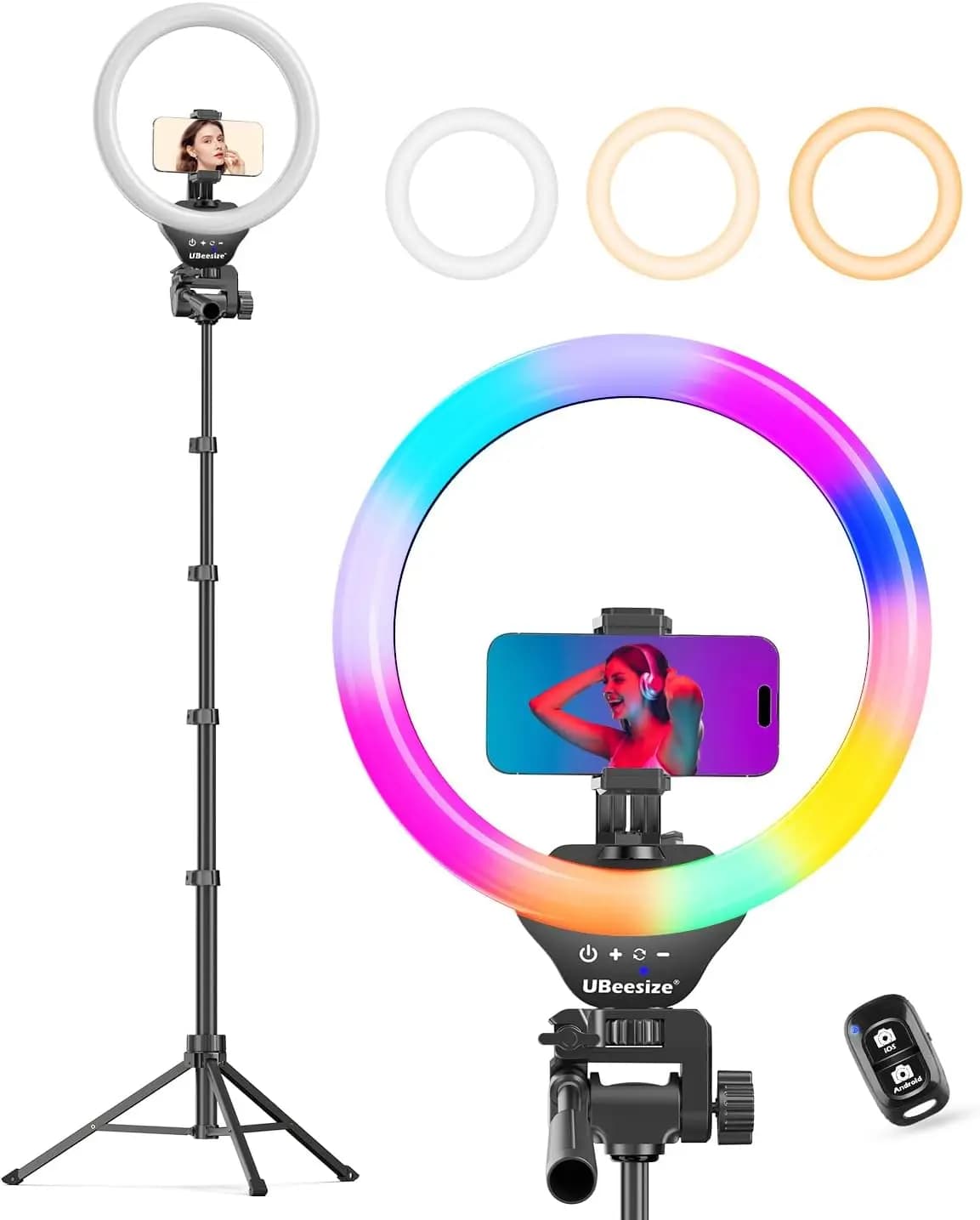 12''' RGB selfie bright ring with 62''' tripod for streaming phones, cameras and webcams