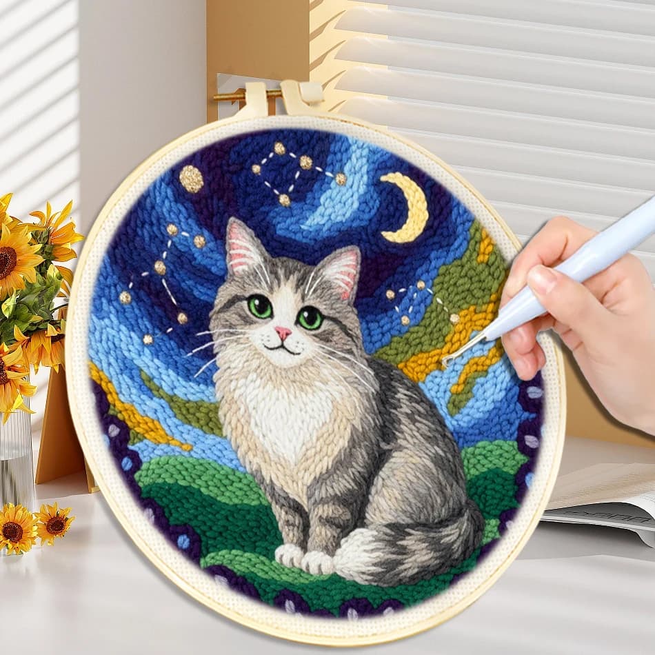 Punch Needle Embroidery Set For Adults Animals Poking Cute Cat Fox Cow Yarn Sewing Punch Needle kit for Beginners Home Decor