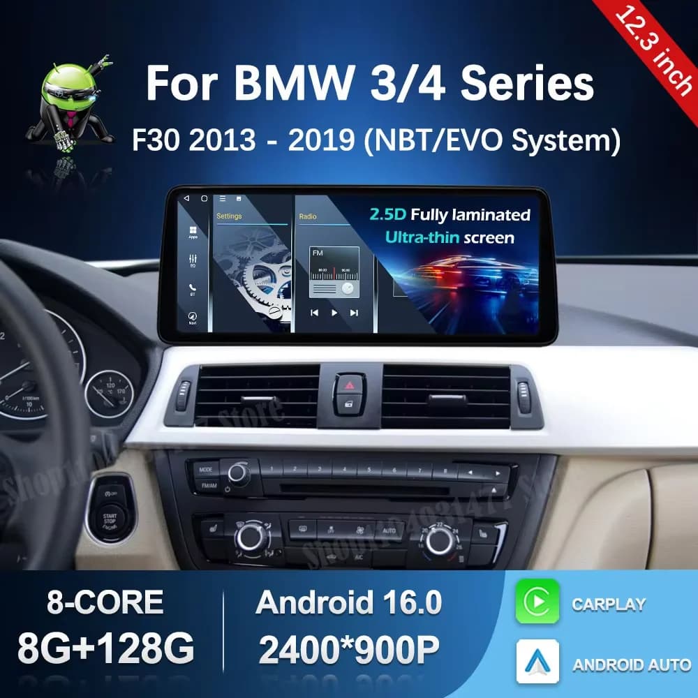 Android 16 Wireless Carplay per BMW Serie 3/4 F30 2013 2014 - 2019 Sistema NBT EVO 12.3'' Lettore Multimediale per Auto con Schermo HD