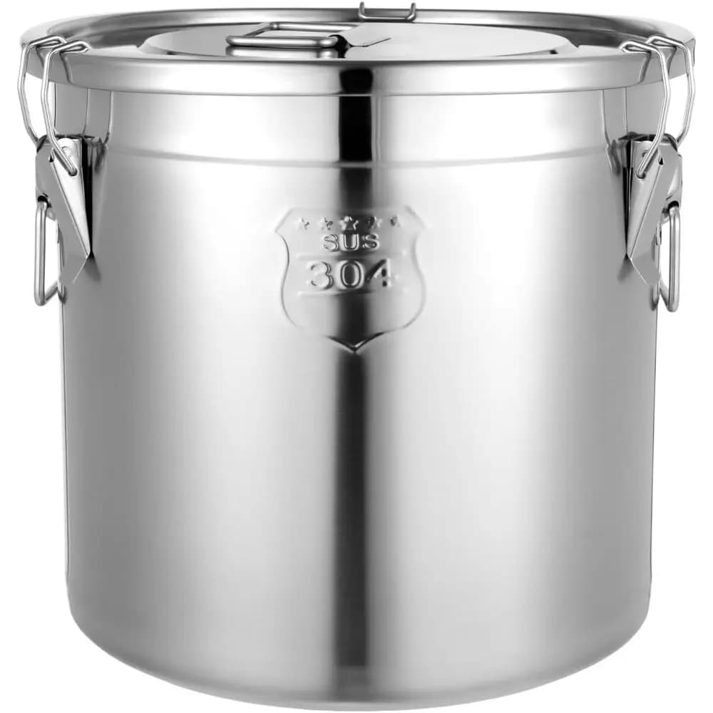Contenitore Ermetico in Acciaio Inox da 21L con Chiusura a Clip per Conservazione Alimenti: Ideale per Riso, Cereali, Grani e Altro